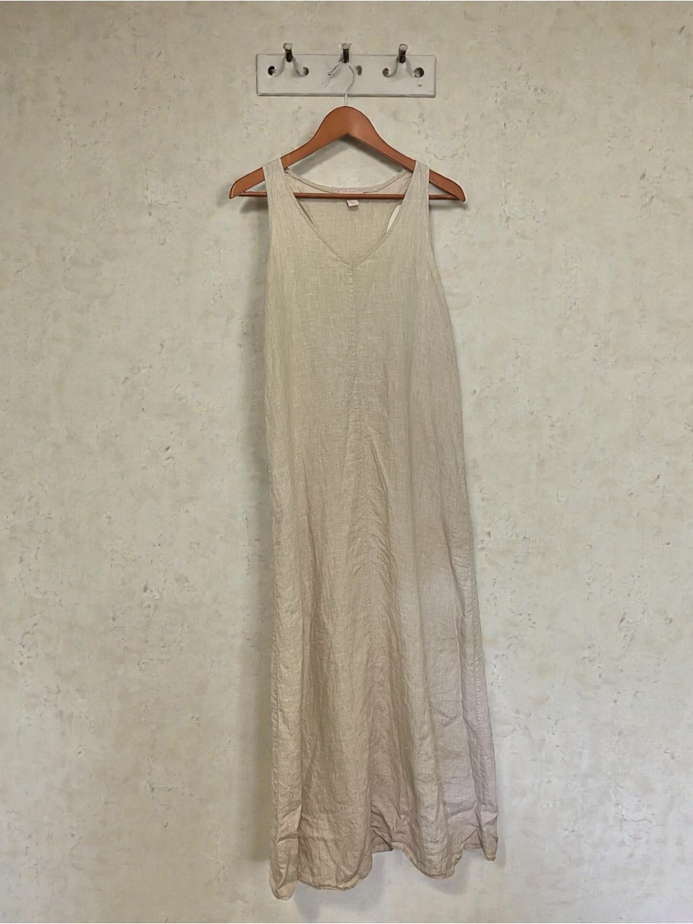 St. Tropez West 100% Linen Cream V-Neck Maxi Racer back Resort wear Dress size S